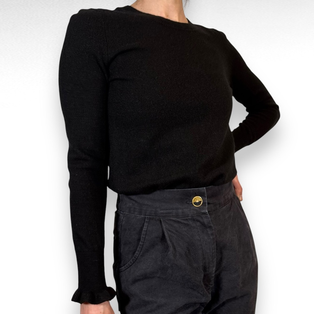 Banana Republic Wool Cashmere Sweater Black Minimalist Quiet Luxury Ruffle Xs